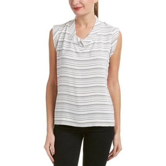 Cabi Madeline Top Blouse Size S Crew Neck Sleeveless Striped White Black - Picture 1 of 9